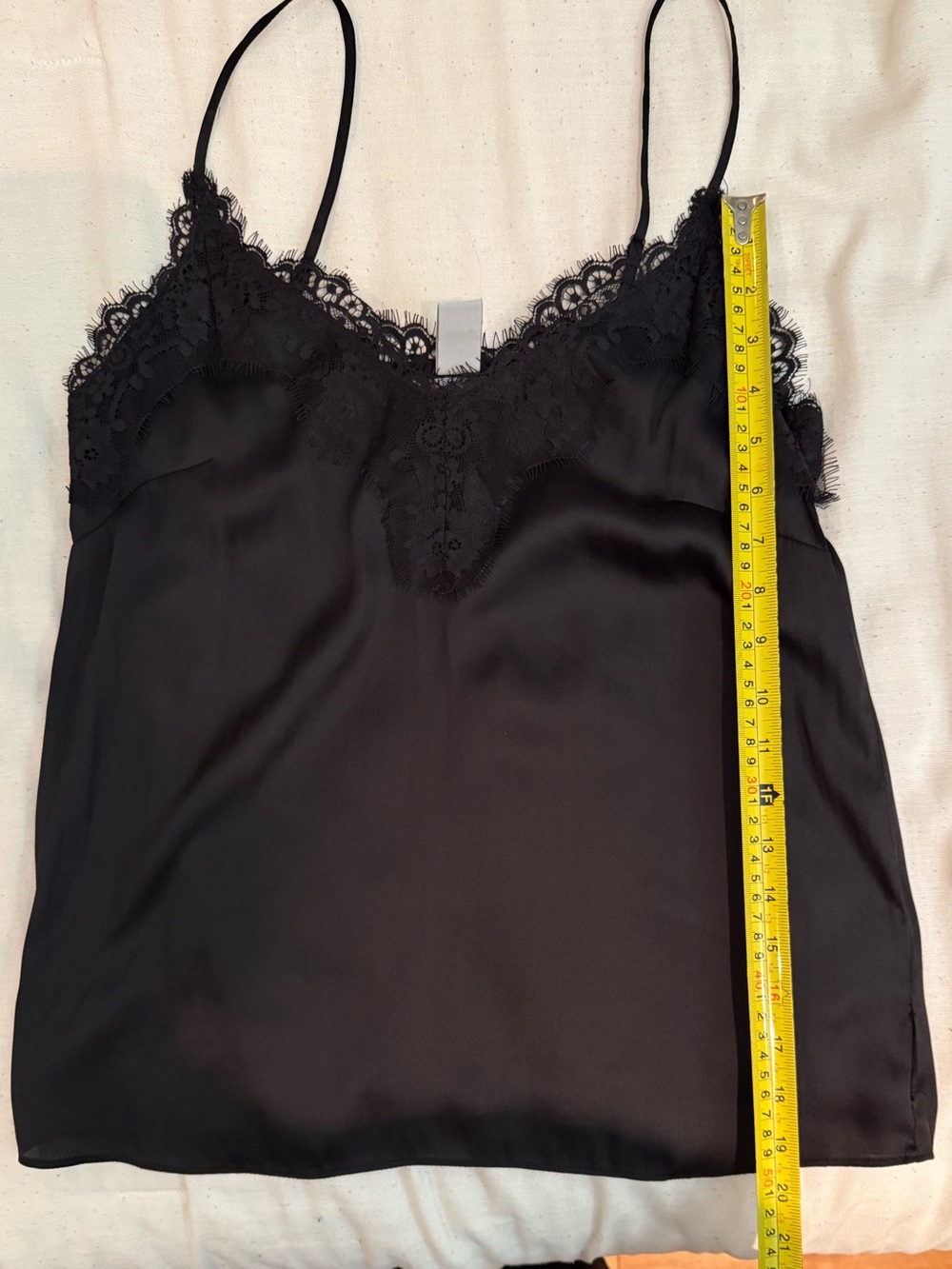 Black Lace-Trim Satin Cami Top
